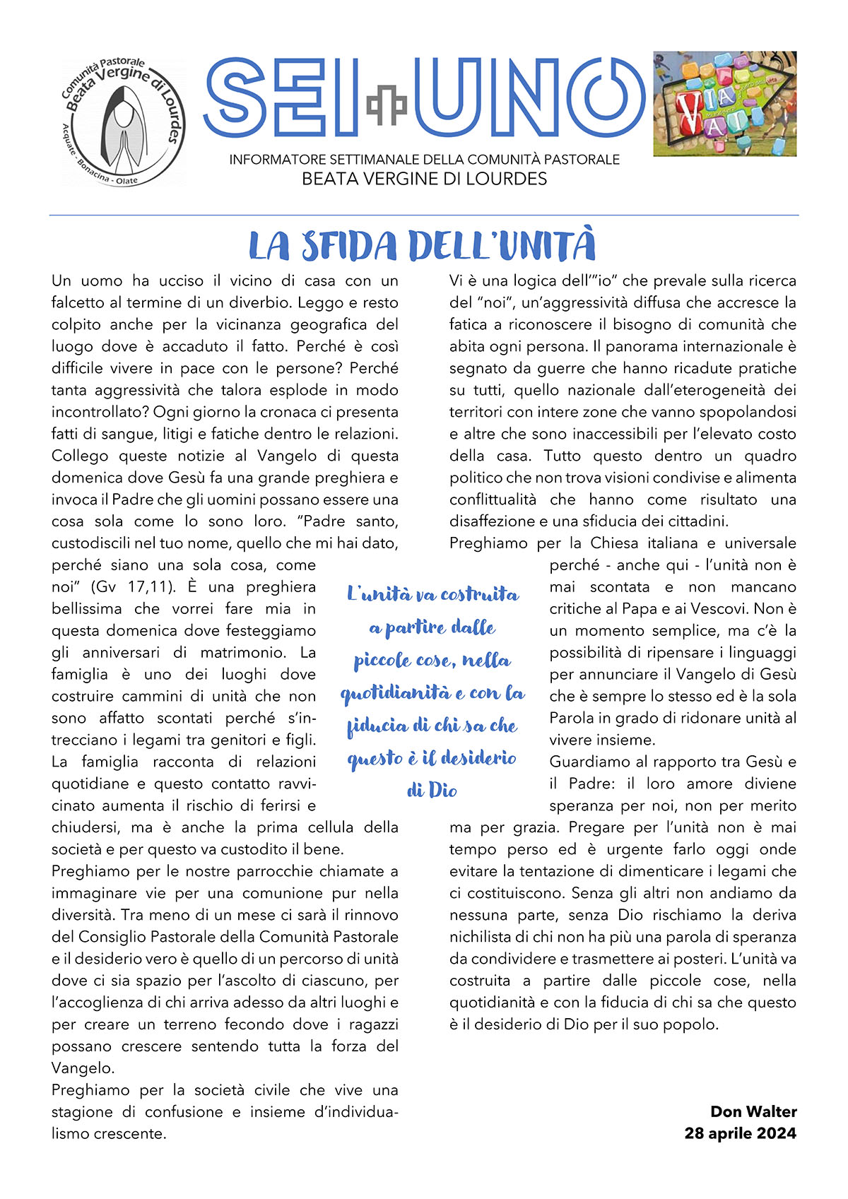 La sfida dell’unità